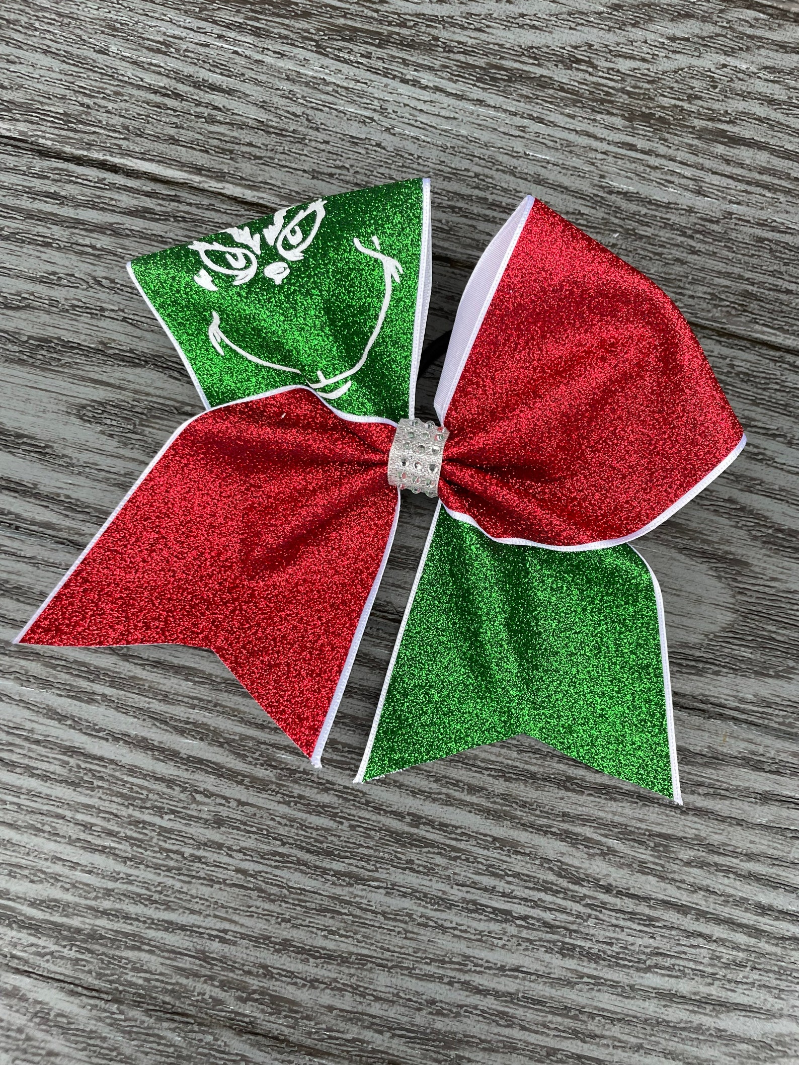 Grinch Bow, Grinch Christmas Cheer Bow, Green Glitter Bow, Red Glitter