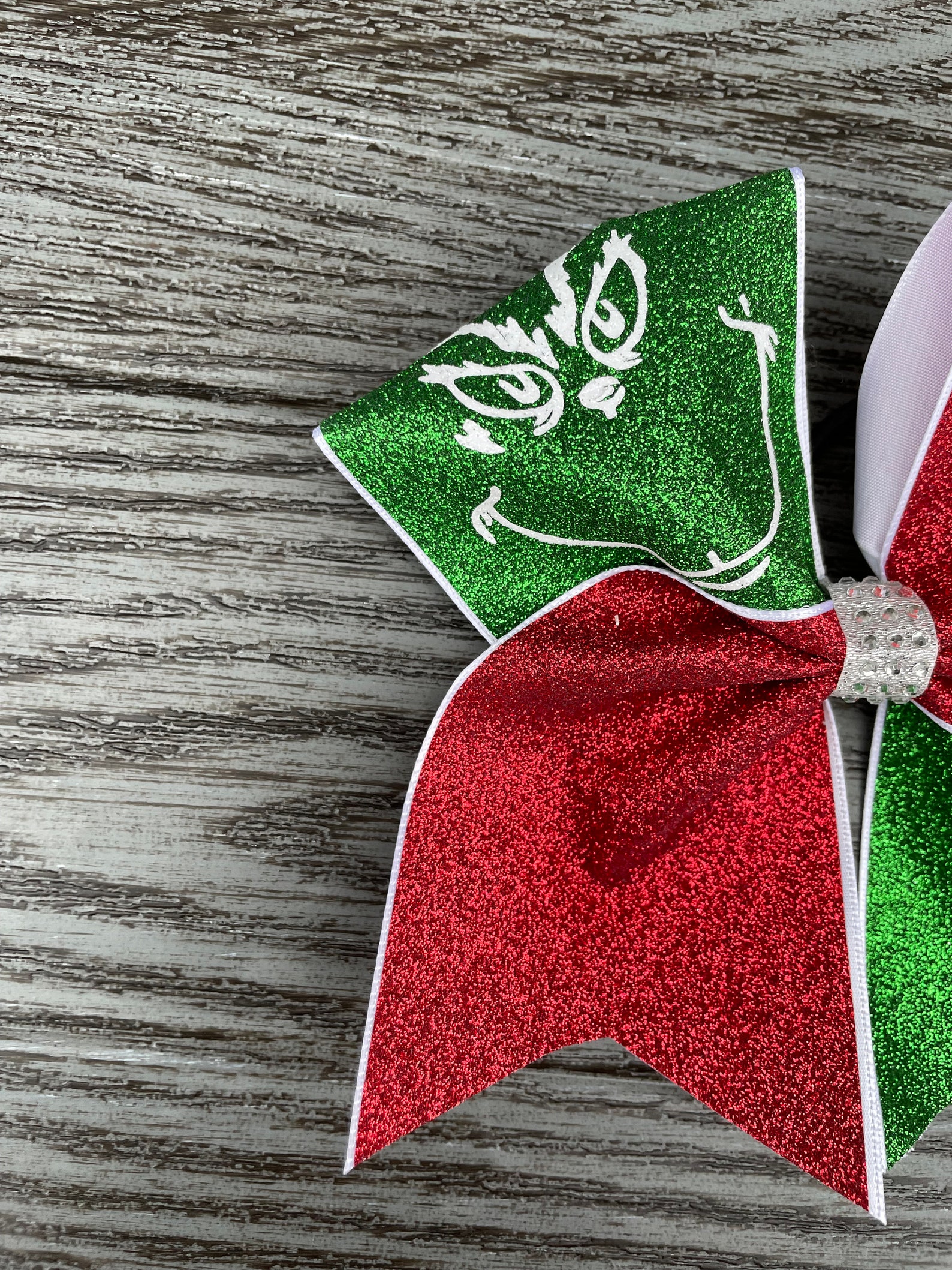 Grinch Bow, Grinch Christmas Cheer Bow, Green Glitter Bow, Red Glitter