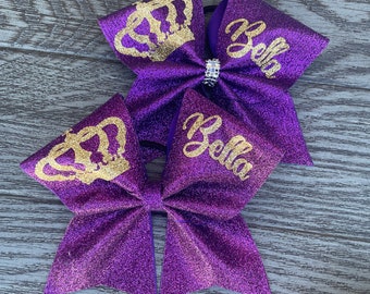 Purple Glitter Cheer Bow, Competition Bow, Custom Cheer Bow, Sideline Cheer Hair Bow, Rhinestone Cheer, Cheerleader Gift