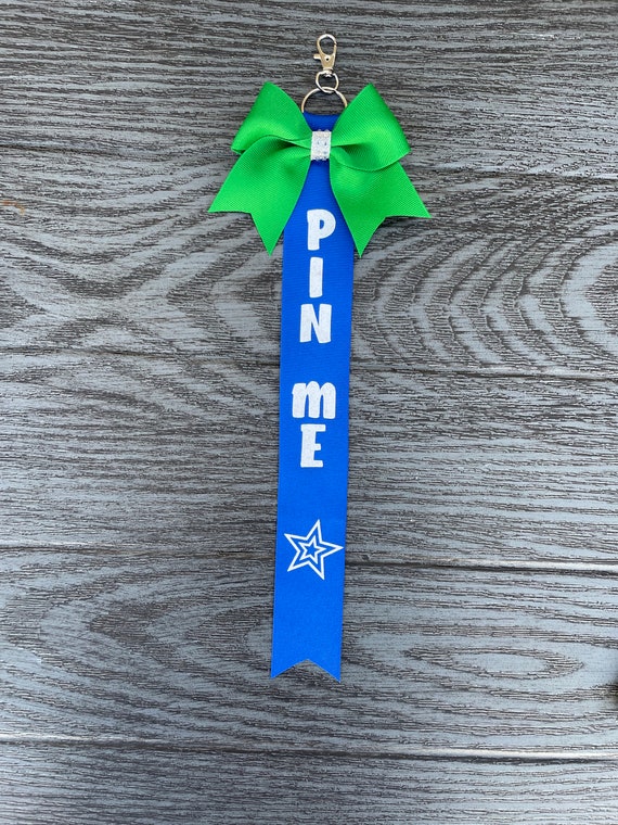 Pin Me Ribbon, Cheerleader Gifts, Bookbag Accessories, Keychain Bows,  Personalized Gifts, All Star Cheer, Keychain Accessories 