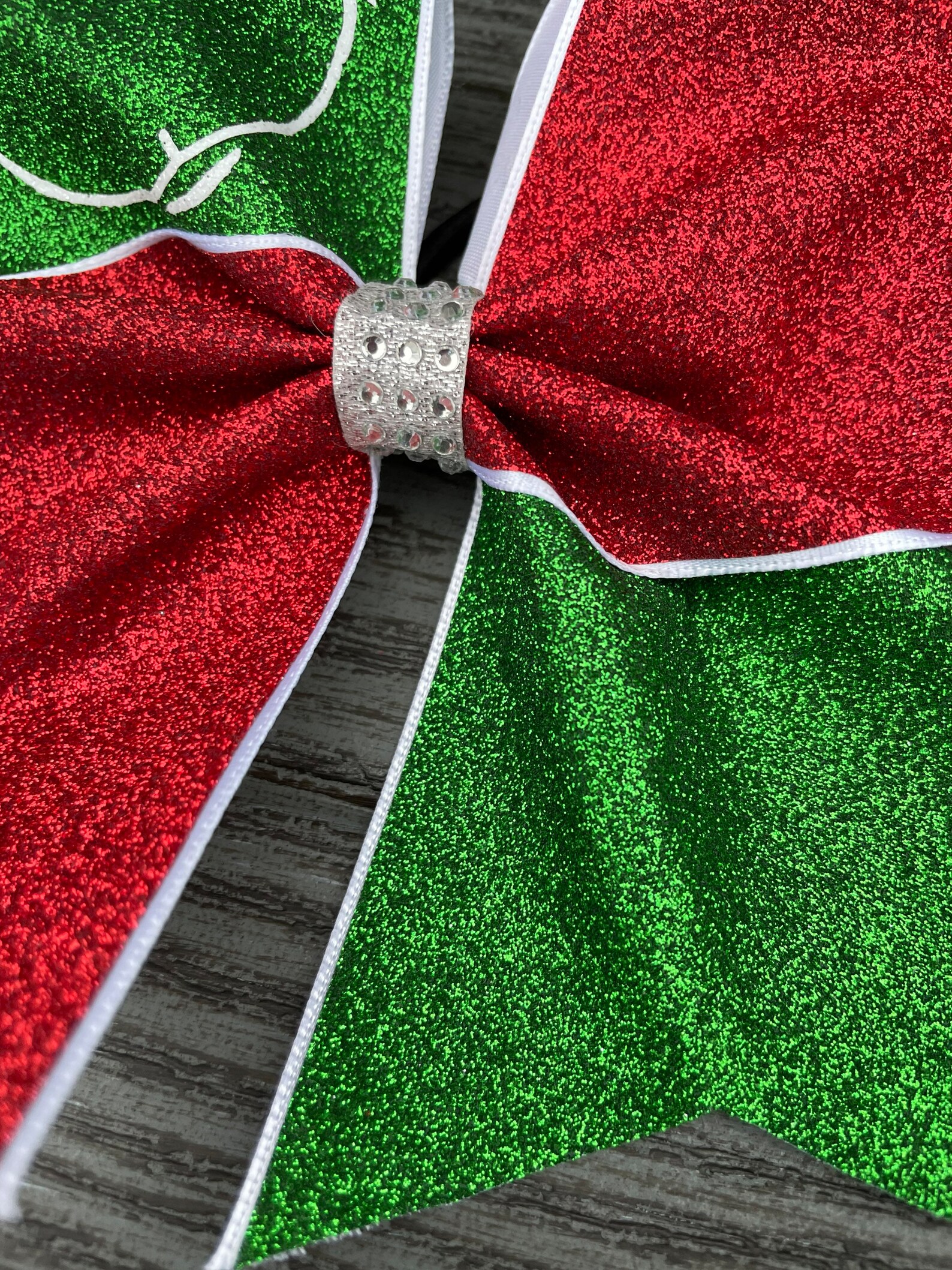 Grinch Bow, Grinch Christmas Cheer Bow, Green Glitter Bow, Red Glitter