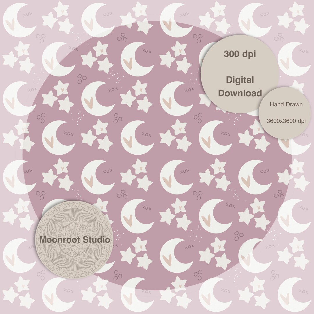 Moon Studio Pattern Seamless Moon and Stars Pattern, Boho Nursery Fabric (digital Download ...