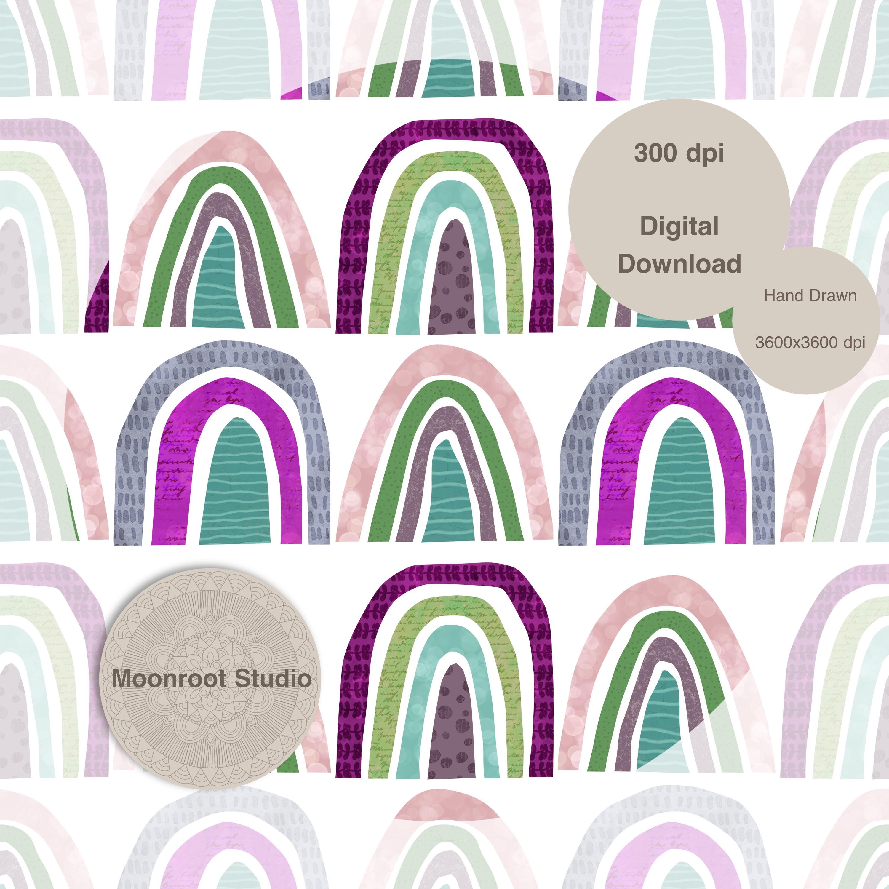 Boho Rainbow Seamless Pattern PNG | Abstract Rainbow Digital Paper ...
