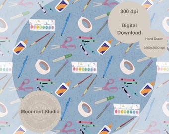 Kit di strumenti per artisti, modello senza cuciture, cancelleria per acquerelli (download digitale)