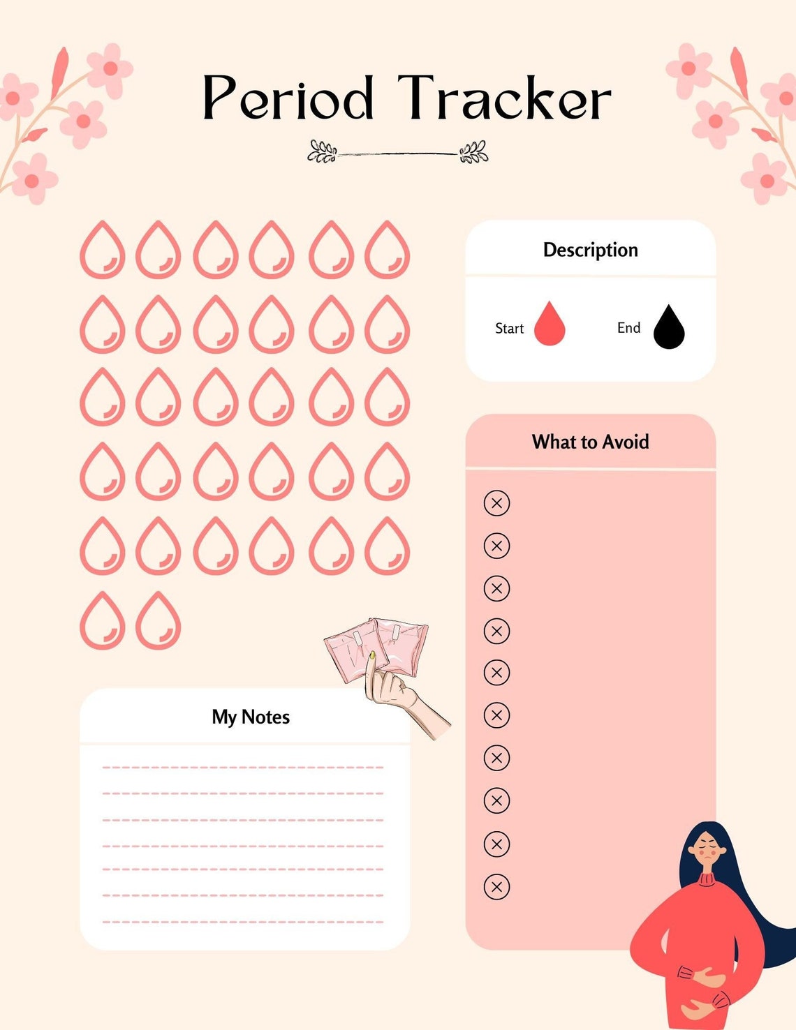 Period Tracker PDF Template Etsy