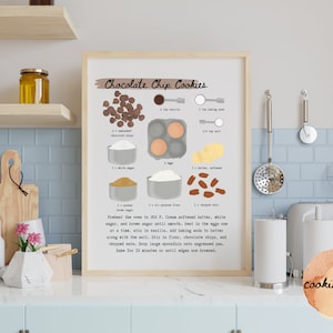 Receita ilustrada de biscoitos com gotas de chocolate - Download instantâneo - Receita para impressão - Decoração de arte de cozinha