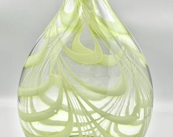 Vintage Handblown Green Swirl Art Glass Vase