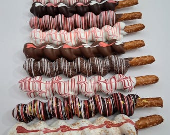 Bâtonnets de bretzels au caramel enrobés de chocolat trempés à la main