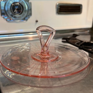 Pink Depression Glass Serving Platter with Handle 11”