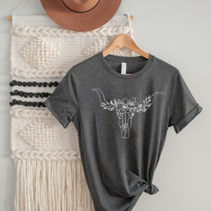 Boho Vintage Western Cow schedel Shirt minimalistisch Western Shirt Cadeaus voor Cowgirls Cottagecore Kleding Cadeaus voor Cow Lovers Cow Shirt