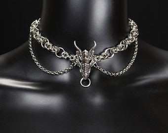 Dragon head chainmaille choker