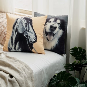 Oreiller personnalisé pour animal de compagnie, Oreiller pour portrait d'animal de compagnie, Coussin dessin d'animal de compagnie, Taie d'oreiller personnalisée, Croquis personnalisé d'animal de compagnie, Oreiller commémoratif d'animal de compagnie, Croquis de portrait d'animal de compagnie