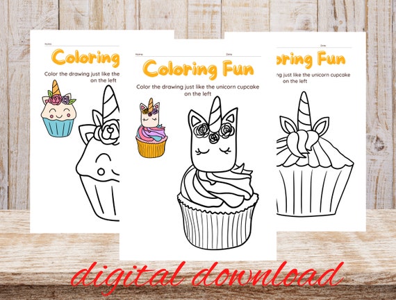 Unicorn Cupcake Coloring Pages Kids Coloring Book Printable - Etsy