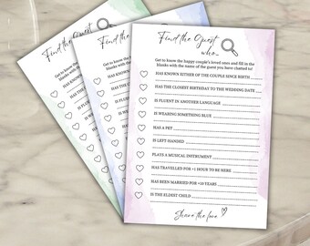 Find the Guest Who... Wedding Game (various designs) - Digital Download