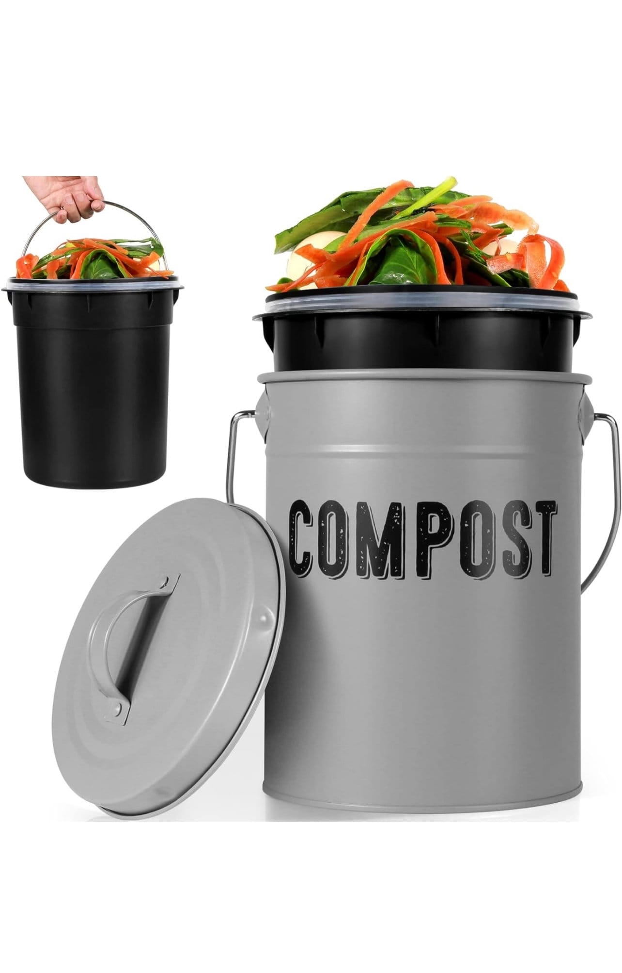 Natural Home 1.3 Gal. Stainless Steel Compost Bin - Silver