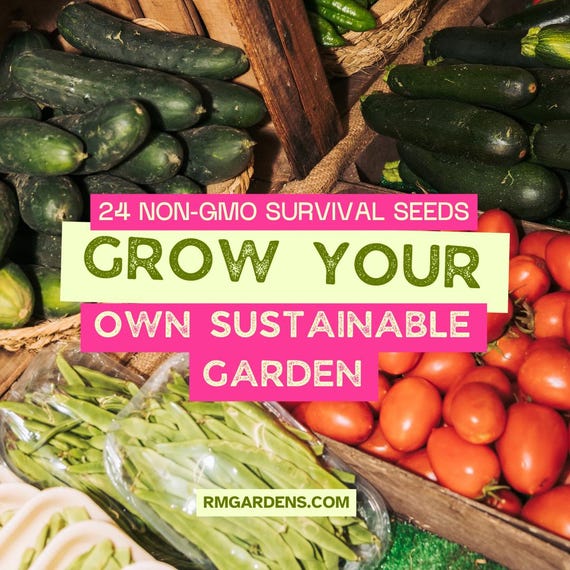 24 Non-GMO Fruits and Vegetables Survival Seeds Variety Pack- Grow Your Own Sustainable Garden