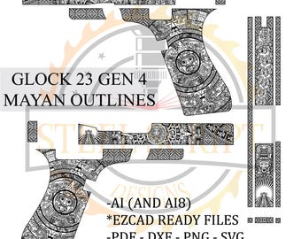Glock 23 Gen 4 Mayan Outline Design