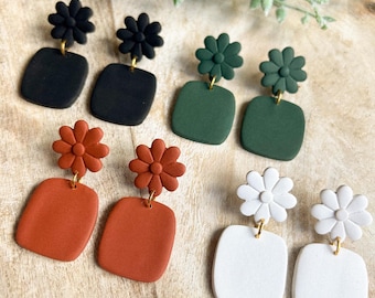 Handmade Floral Polymer Clay Dangle Earrings, Nickel-Free