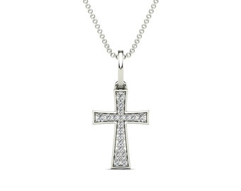 AAAMARK 10K White Gold 1/20ct. TDW Diamond Cross Pendant Necklace (H-I, I1-I2)