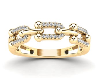 AAAMARK 10K Gold 1/10ct TDW Diamond Open Chain Link Ring (GH, I1)