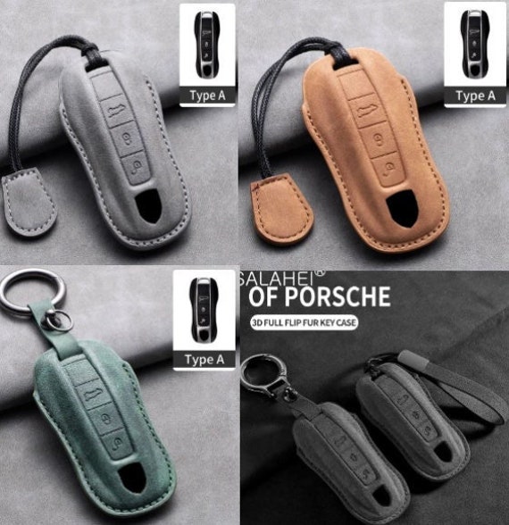 Key case porsche en Cuir Alcantara , 911 992 718 987 Carrera GTS Panamera Macan Cayenne taycan porsche keychain , accessoire porsche .
