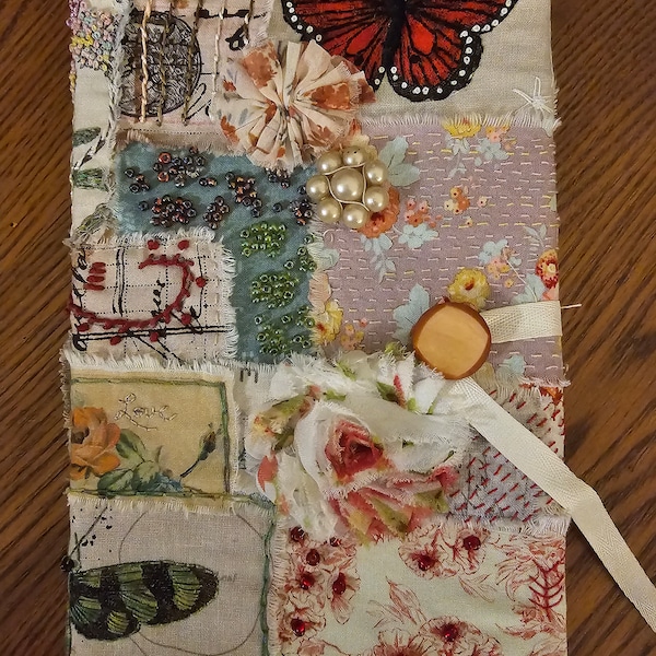 Handmade slow stitch journal cover with journal