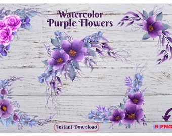 Watercolor Purple Flowers Clipart png