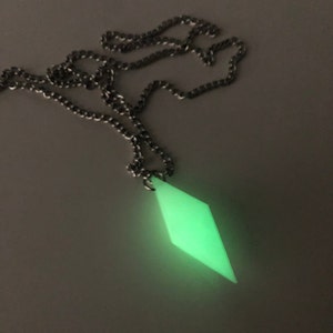 Geometric Penadant Geometric Jewelry Octahedron Glow in the Dark Pendant Festival Rave Light Up Necklace w/ 24" Stainless Steel Cuban Chain