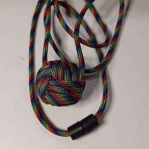 Rainbow-Striped Paracord Monkey Fist Fidget Necklace