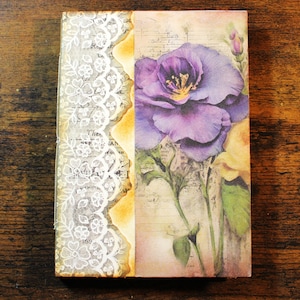 Small Handmade Floral Junk Journal - Art - Journaling Book - 28 Pages - Vintage Inspired - Purple