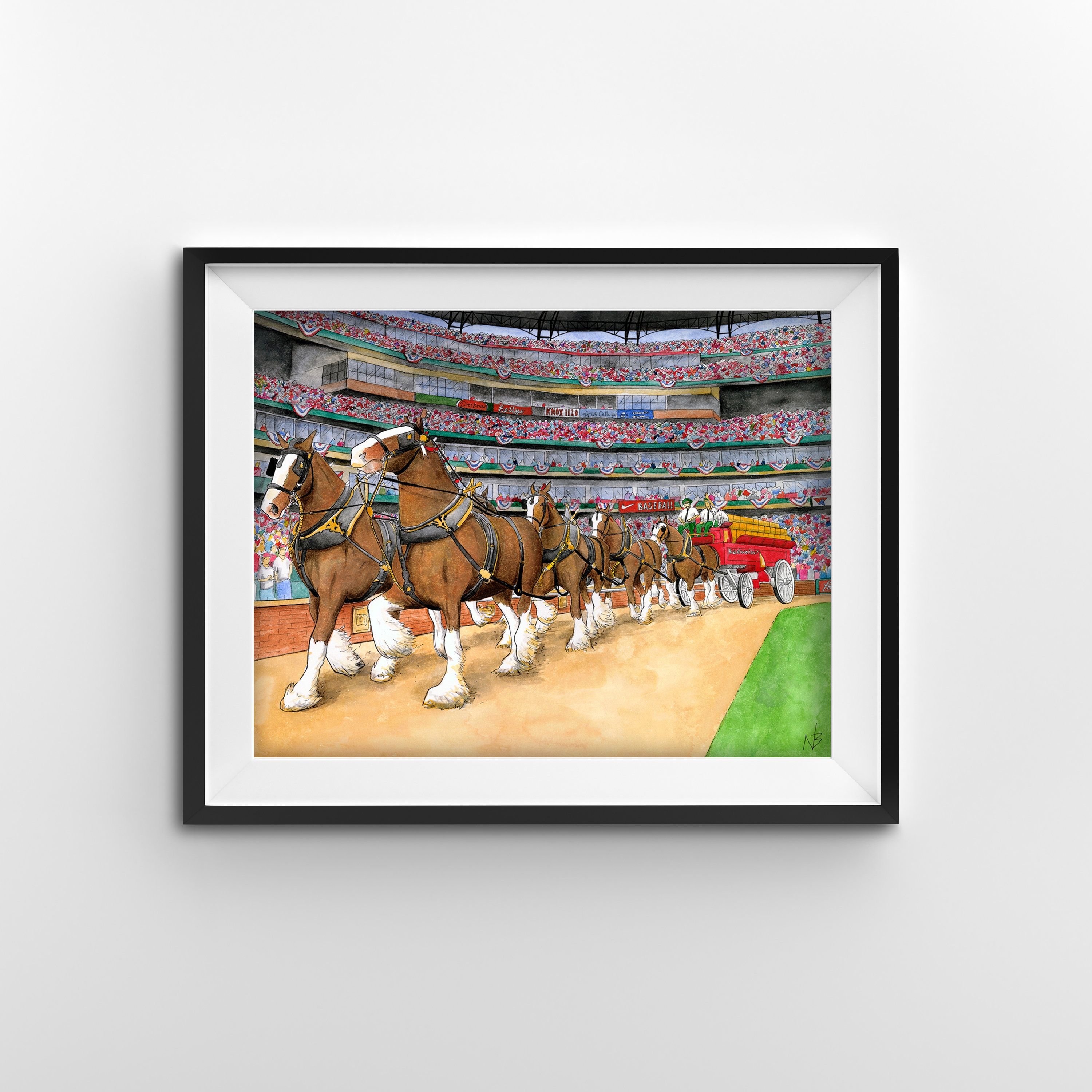 Watercolor Print of Budweiser Clydesdales at St. Louis Cardinals