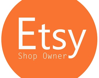 Pode incluir: Círculo laranja com a palavra "Etsy" em texto branco e as palavras "Shop Owner" em texto branco menor abaixo.