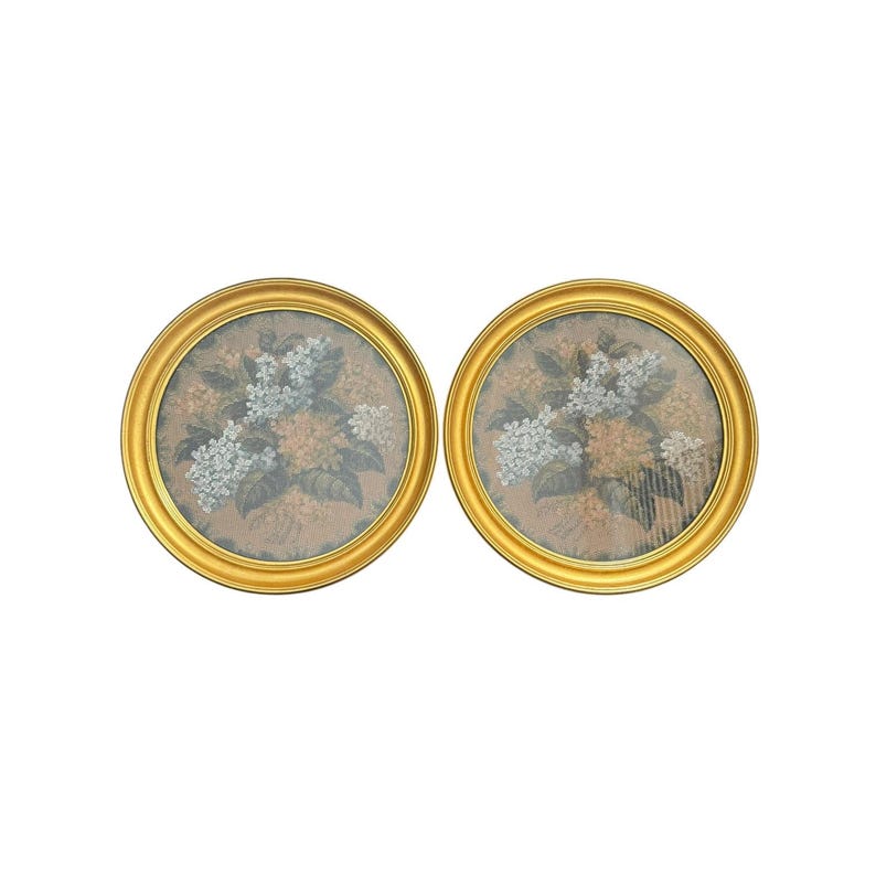 Vintage Handmade 1950s Beaded Floral Needlepoint Round Framed Set of 2 ...