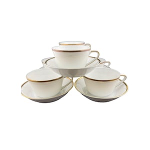 Vintage 1970 Hutschenreuther Tea Cups & Saucers – Set of 6, Noblesse Pattern