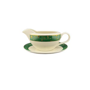 Vintage 1980s Sakura Galaxy Porcelain Gravy Boat – Green with 14K Gold Stars