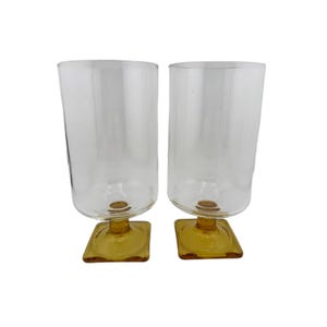 Federal Glass Mid-Century Water Goblets – Nordic Topaz Pattern, 1950s Set of 2