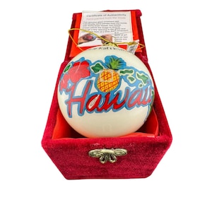 Hawaiian Mele Kalikimaka Christmas Ornament – Hand-Painted Glass with Box
