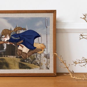 Custom Flying on Broom Stick Portrait, Wizard Portrait, Wizard, Portrait from Photo, Halloween, Birthday, Christmas, Gift
