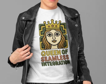 Queen of Seamless Integration Graphic T-Shirt, Retro Tech Circuit Design, SaaS Developer Tee