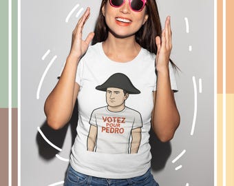 Vote for Pedro T-Shirt, Napoleon Hat Cartoon Illustration, Retro Campaign Parody Tee