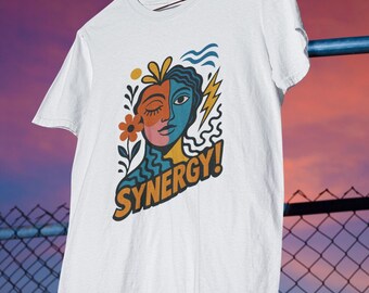 Synergy Graphic T-Shirt, Mid Century Modern Face Illustration, Bold Pop Art Tee