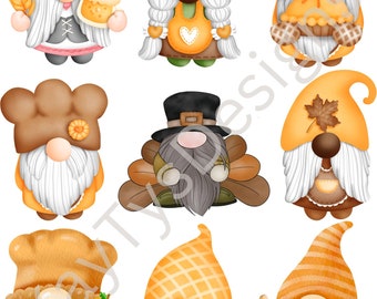 Gnome Thanksgiving/Fall Design, Transparent or White Background PNG Download