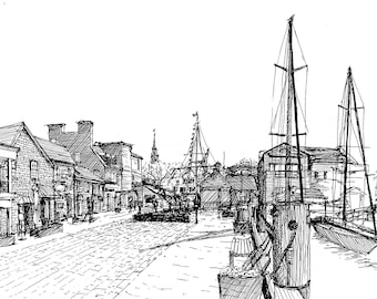 Newport Rhode Island Sketch – Coastal Architecture Drawing Digital Download, Nautical Travel Wall