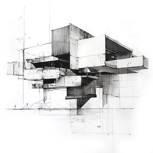 Contemporary House Concept Sketch – Hand-Drawn Architectural Design Digital Print