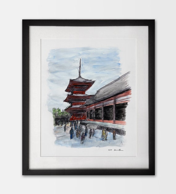 京都の五重塔の水彩画 – 日本の寺院のデジタルダウンロード、旅行用