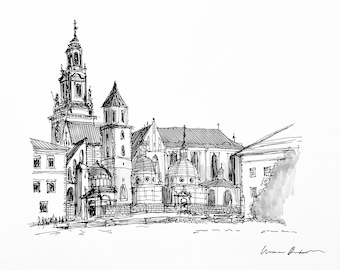 Poland City Sketch – Hand-Drawn European Architecture Print, Digital Download Travel Art