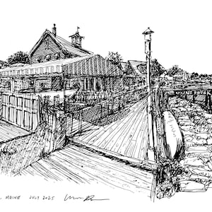 Boothbay Harbor Sketch – Coastal Maine Wall Art, Nautical Digital Download Travel Print