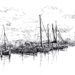Chesapeake Bay Sailboats Drawing Digital File