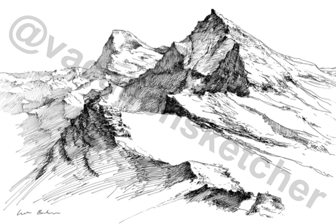 The Eiger Swiss Alps Sketch – Hand-drawn Alpine Peak Art, Digital ...