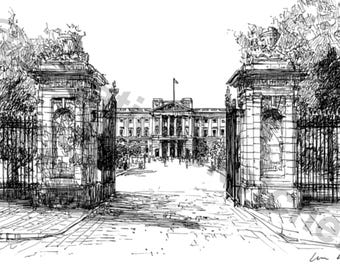 Buckingham Palace Sketch – Hand-Drawn London Royal Architecture Art, Digital Download